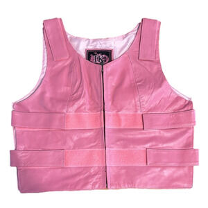IK leather pink biker vest adjustable shoulder and torso velcro straps, size XL